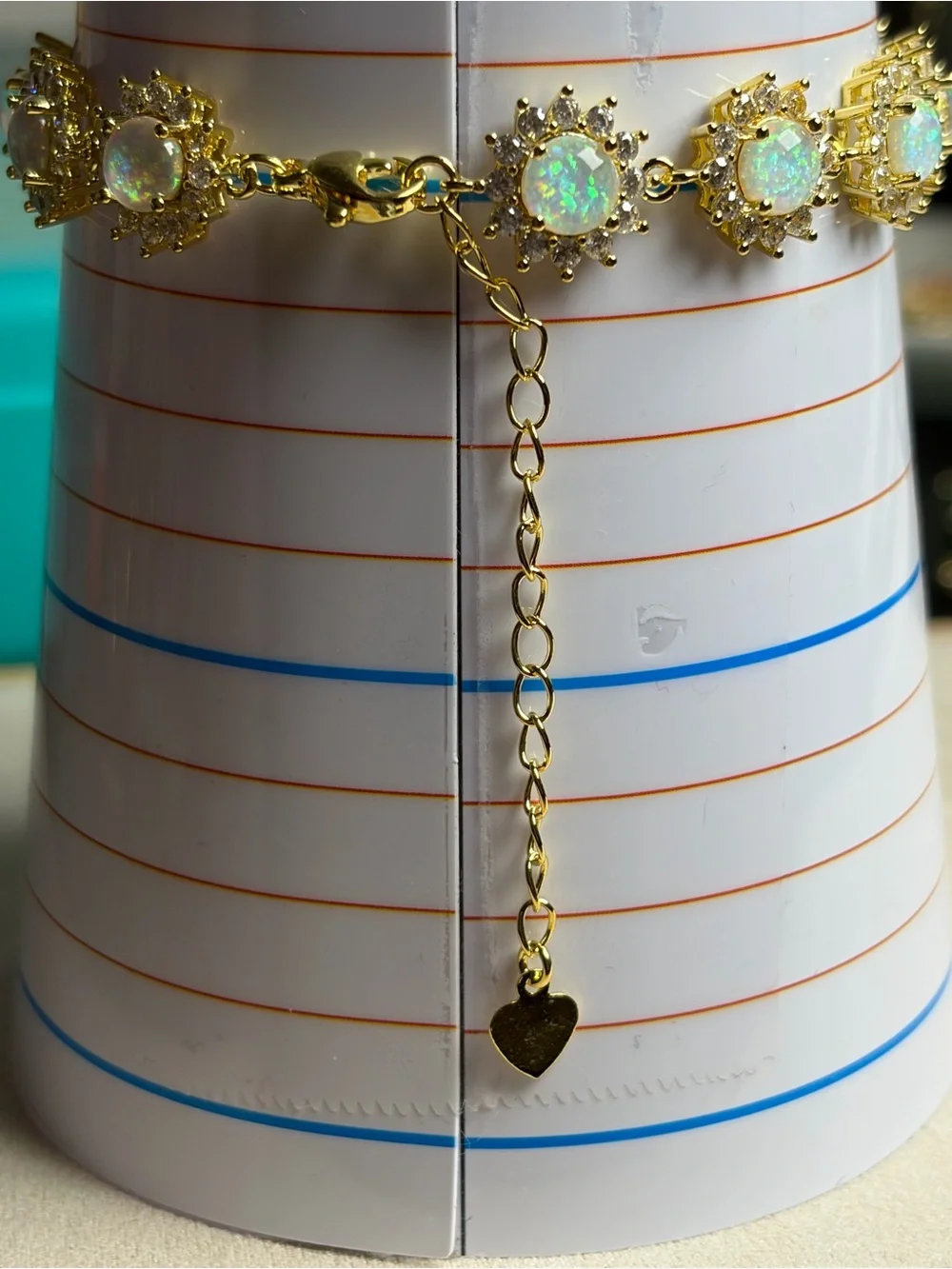 Gold-Tone Opal Halo Bracelet in White Opal